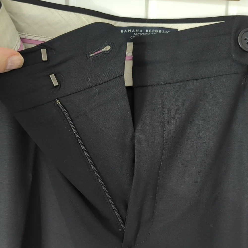 Banana Republic Black Virgin Wool Lined Black Trousers Size 14 - Picture 6 of 10